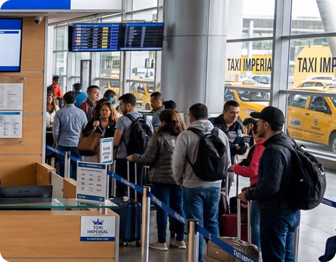 The official Taxi Imperial counter in the arrivals hall at El Dorado Airport, Bogotá mobile The official Taxi Imperial counter in the arrivals hall at El Dorado Airport, Bogotá