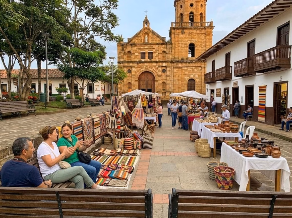 Artisan stalls on the main square of Curiti, Santander