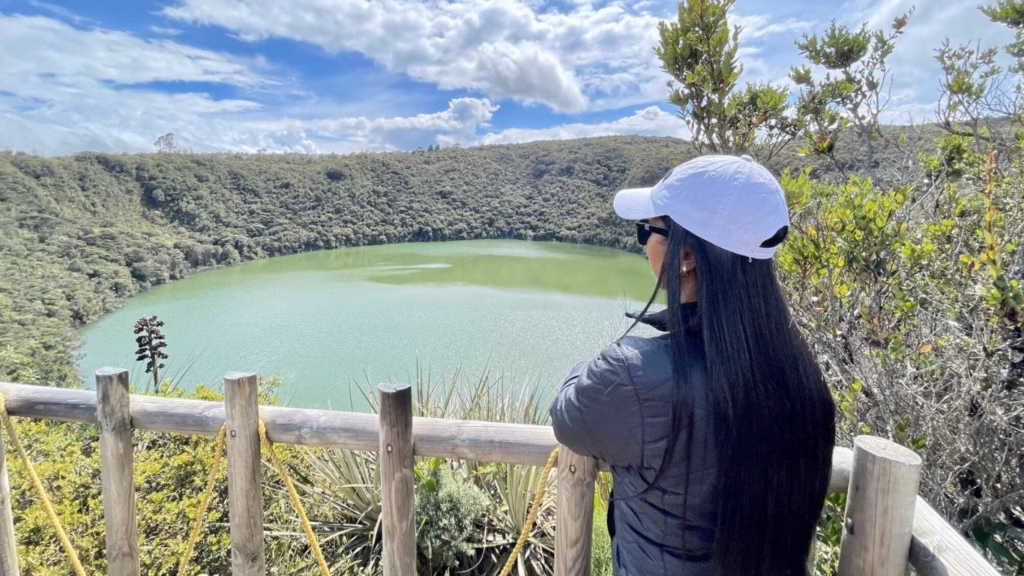 Looking out over the Guatavita lagoon from the crater rim