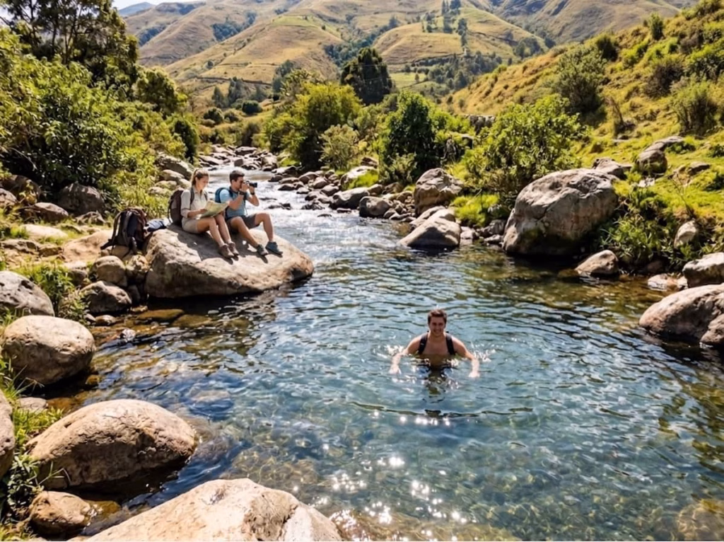 Swimming in a natural pool on the Cebada River near Villa de Leyva