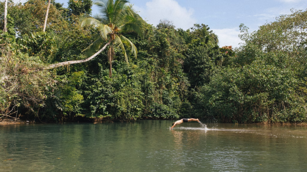 Swimming in a river pool in the forest near Palomino