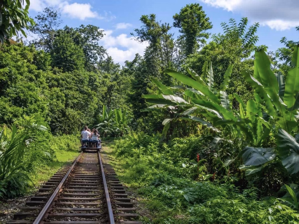 The brujita, a motorbike-powered platform on the railway track to San Cipriano
