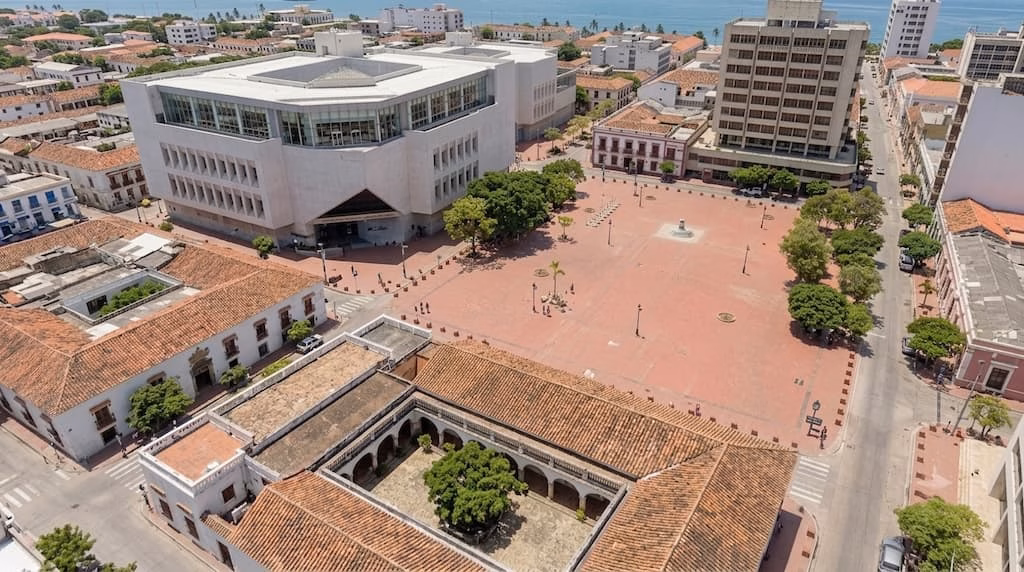 Aerial view of the colonial centre of Santa Marta